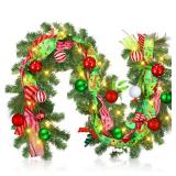 Thiccywoov 6 Ft LED Prelit Christmas Pine Garland Lighted Greenery Pine Garland with Balls, Indoor Outdoor Christmas Decorations for Mantel Staircase Banister Fireplace Table(Green,Typical)