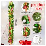 Thiccywoov 6 Ft LED Prelit Christmas Pine Garland Lighted Greenery Pine Garland with Balls, Indoor Outdoor Christmas Decorations for Mantel Staircase Banister Fireplace Table(Green,Typical)