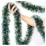50Ft Christmas Tinsel Garland, Green Metallic Twist Garland for Christmas Tree Decorations, Xmas Tree Decor for Holiday Party Supplies (Green) - Retail: $22