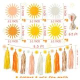 G1ngtar 53 Pcs Boho Sun Garland Tassel Banner Hippie Muted Sunrise First Trip Around the Sun Party Decoration Supplies Aesthetic Indoor Outdoor Artificial Felt Wall Decor Birthday Baby Shower Wedding 