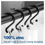 TOPROD Shower Curtain Hooks Rings, Stainless Steel S Shaped Shower Hooks Rust Proof, Metal Shower Curtain Hangers for Shower Curtains, Kitchen, Wardrobe & Garden, Matte Black, Set of 12 - Retail: $9