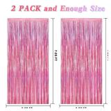 2 Pack Glitter Pink Backdrop, 3.28 FT x 7.05 FT Birthday Party Decorations, Laser Pink Fringe Curtains Foil Streamer Tinsel, Pink Curtains Photo Backdrop Happy Birthday Backdrop