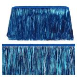 MAYJOYDIY 10Yards 4Inch Blue Wide Metallic Fringe Trim, Shiny Tinsel Fringe Tinsel Trim Tassel Polyester Ribbon Trim for Dance Costume Dress Stage Clothes Party Decor DIY