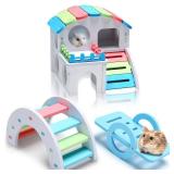 3 Pieces Fun Hamster Guinea Pig Hideout Kit Include PVC Hamster House, Rainbow Bridge, Seesaw DIY Exercise Playhouse for Rats Mouse Small Animals(Small,Rainbow Color) - Retail: $13