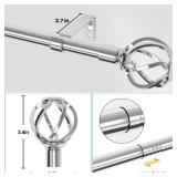 Silver Curtain Rods for Windows 48 to 84 inch with Twisted Cage Finials, Decorative Heavy Duty Curtain Rod with Brackets, Splicing Adjustable Curtain Rods for Bedroom, Living Room, 5/8\" Diameter