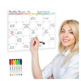 Non-Magnetic Dry Erase Calendar for Fridge - Reusable Monthly Calendar Sticks to Most Smooth Surfaces - 6 Dry Erase Markers Included - Shipped Flat