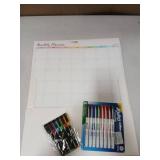 Non-Magnetic Dry Erase Calendar for Fridge - Reusable Monthly Calendar Sticks to Most Smooth Surfaces - 6 Dry Erase Markers Included - Shipped Flat