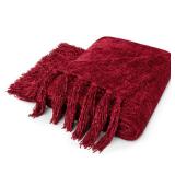 PAVILIA Burgundy Red Chenille Throw Blanket for Couch Sofa, Soft Maroon Red Knit Throw with Tassel, Decorative Blanket for Bed Chair Living Room, Wine Red 50x60