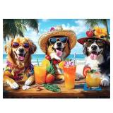 Ciavotie 100 Piece Puzzles for Kids Ages 6-8, Dogs Summer Sips Jigsaw Puzzle, Educational Puzzle for Kids & Adults, 100 Piece Puzzles for Adults Large Piece for Seniors 15x11 in