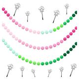 Mindsoft 3 Pcs Pink and Green Felt Garland Witch Party Decorations Pompom Ball Garland 8.2 ft Princess and Witch Banner with 24 Pompom Balls Ornaments for Birthday Party Decoration