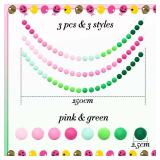 Mindsoft 3 Pcs Pink and Green Felt Garland Witch Party Decorations Pompom Ball Garland 8.2 ft Princess and Witch Banner with 24 Pompom Balls Ornaments for Birthday Party Decoration