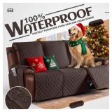 KinCam Waterproof Recliner Sofa Cover, Non-Slip Reclining Couch Covers for 3 Seat, Recliner Couch Cover Furniture Protector with Elastic Straps for Pets, Kids, Chocolate