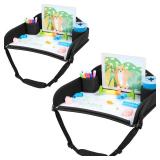 COOLBEBE Kids Travel Tray for Toddler Car Seat, Travel Tray for Airplane, Toddler Car Seat Lap Tray, Carseat Table Tray for Kids Travel Activities (Black -2PCS)