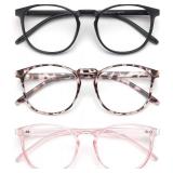IBOANN Chic & Comfy Blue Light Glasses for Women - 3-Pack Round Frames, Screen-Ready Style with UV Protection Coating