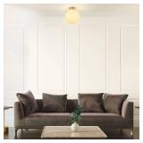 GLOBE Electric 65694 Portland 1-Light Semi-Flush Mount Ceiling Lighting, Matte Brass, Opal Glass Shade, Bulb Not Included