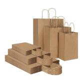 Toovip 90 Pack Plain Brown Kraft Paper Bags with Handles Bulk, Multiple 3 Assorted Sizes Gift Bags for Favors Grocery Retail Party Birthday Shopping Business Goody Craft Merchandise Take Out Sacks