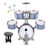 M SANMERSEN Kids Jazz Drum Set - 5 Drums with Stool - Rock Jazz Drum Kit - Musical Enlightenment Educational Toys Gift for Boys Girls