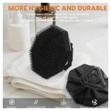 Silicone Body Scrubber, Non-Slip Handheld Cleansing Brush, Rich Foam, Deep Exfoliation, Brightening Skin, Comfortable Massage, for All Skin Types, Men and Women (Black)
