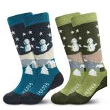 Hylaea Merino Wool Ski Socks Kids, Knee-high Warm Thermal Snowboard Skating Socks for Toddler Boys and Girls Red Green XX-Small