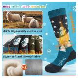 Hylaea Merino Wool Ski Socks Kids, Knee-high Warm Thermal Snowboard Skating Socks for Toddler Boys and Girls Red Green XX-Small