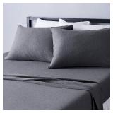 Amazon Basics 4 Piece Bed Sheet Set, 100% Cotton Jersey, Includes Super Soft, Flat and Fitted Sheets, Pillowcase, Full, Dark Gray, Solid - Retail: $32