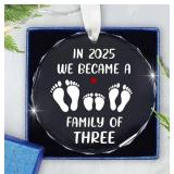Babyâs First Christmas Ornament 2025 Glass Ornaments for Christmas Tree Decoration - Family of Three Ornament Gifts for New Parents, New Mom Dad Gift, Christmas Tree Decoration Keepsake 2 Pack