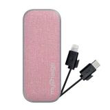 myCharge PowerHub Mini 3000mAh/12W Output Power Bank with Integrated Charging Cables - Pink