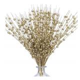 10 Pack Golden Artificial Glitter Berry Stems 15.7'