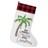 Funny Christmas Stocking, 'Have Yourself A Beach Little Christmas' with Burgundy Buffalo Plaid Trim