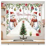 AYTTBIS Christmas Snowman Swag Curtain Valance for Windows,Snowflake Pine Tree Ball Xmas Winter Holiday Window Treatments Short Swag Topper for Kitchen Windows Bathroom Bedroom,28 x 36 Inch, 1 Pair
