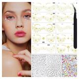 Gold Glitter Freckles Face Tattoo Makeup - Fake & Faux Freckles, Sparkle, Waterproof, Temporary Face Tattoos - Jewels & Stickers - 26 Sheets for Women