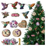 Vercraft 36 Pcs Hummingbird Christmas Tree Ornaments Set - Unique Double-Sided Printing Wooden Beautiful Bird Nature Outdoor Ornaments Gift Ideas for Xmas Holiday Women Bird Lovers