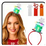 JEAIRTS Light Up Christmas Hat Headband Glowing Xmas Hair Hoop Led Christmas Costume Hair Accessoires (2-Green)