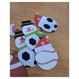 Vicenpal 16 Pieces Christmas Sport Ball Ornaments Wooden Soccer Football Decorations Set with Red Santa Hat Basketball Baseball Xmas Reindeer Hanging Ornaments for Christmas Tree Home Party Eve - Reta