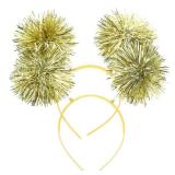 minkissy Pom Pom Headband, 2pcs Tinsel Headbands Cute Boppers Hair Bands Cosplay Party Hair Decoration Tinsel Headdress for Boy Girls, Golden, 19x19cm 2 Pack