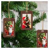 Bucherry 12 Pcs Flocked Velvet Christmas Tree Photo Frame Ornaments Festive Hanging Picture Baubles Decor Acrylic Double-sided Photo Frame Xmas Decor for Holiday Season Party(Brown)