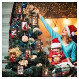 Bucherry 12 Pcs Flocked Velvet Christmas Tree Photo Frame Ornaments Festive Hanging Picture Baubles Decor Acrylic Double-sided Photo Frame Xmas Decor for Holiday Season Party(Brown)