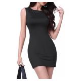 Top-cofrLD Casual Dresses for Women 2025 Sleeveless Round Neck Bodycon Wrap Party Cocktail Short Dresses Casual Professional Clothes Dress Summer(Black,XL)