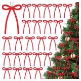 2 Packs of Halloscume 24 Pcs Red Christmas Rope Bows 9 Inch Rustic Knitted Crochet Bows Jute Rope Christmas Tree Ornaments for Xmas Tree Wreath Garland Decorations Holiday Party Decor