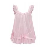 RoseSeek Women's 2 Piece Lace Mesh Babydoll Lingerie Set Sheer Chemise Nightgowns with Thongs Sleepwear Pink Small
