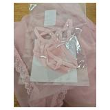 RoseSeek Women's 2 Piece Lace Mesh Babydoll Lingerie Set Sheer Chemise Nightgowns with Thongs Sleepwear Pink Small