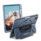 Dexnor for iPad Pro 11 inch Case M5 2025/M4 2024, Rugged Protective Case with 360° Rotating Hand Strap & Large Steady Stand & Screen Protector & Pencil Holder Shockproof Full-Body Bumper Cover, Blue