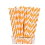 YAOSHENG Paper Straws for drinking, 100 Pack Orange Striped paper straws for Party Supplies,Birthday,Wedding,Bridal/Baby Shower,Juice, shakes,Smoothies,cocktail (Orange)