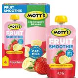 **Best if Used by December 24 2025** Mott Fruit Smoothies Strawberry Banana, 4.2 oz clear pouches, 4 Pack, Non-dairy, Made With Oatmilk, Made With Real Fruit, Good Source of Calcium, On-the-Go 6 Boxes