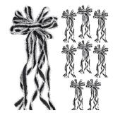 Super Bang 8 Pcs Black/Silver Velvet Christmas Bows for Christmas Tree Decorations Door Wreath Garland Bow Ornaments, for Gift Wrapping Wedding Home Holiday Party Decor