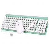 Wireless Keyboard and Mouse Combo, RaceGT Typewriter Keyboard Mouse Combo, 2.4G Silent USB Mouse, Quiet Cordless Cute Retro Keyboard Mouse Set, for Windows, Computer, Desktop, PC, Laptop, Green (Missi