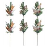 TEMPUS 6 Pcs Christmas Tree Ornaments 26 Inch Pine Needle Branches with Felt Reindeer Snowflakes Christmas Table Centerpiece Winter Home Decor DIY Crafts for Vase Filler Wreath Decor