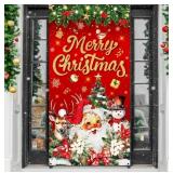 Vintage Christmas Decoration Merry Christmas Door Cover Red Gold Santa Snowman Reindeer Backdrop Front Door Decor for Xmas Party Holiday Home Garage Classroom Indoor Outdoor House Porch Sign Supplies