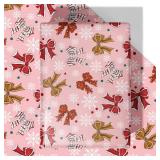 WRAPLULU Pink Christmas Bow Wrapping Paper - 4 Jumbo Sheets, 28 * 40 Inches - Pink Gingerbread Bow Xmas Gift Wrapping Paper, Perfect for Girls Christmas, Birthdays, and Winter Celebrations 3 Pack
