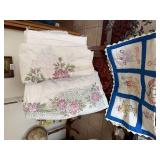 Unfinished Embroidered Table Cloths and Baby Blanket--FR